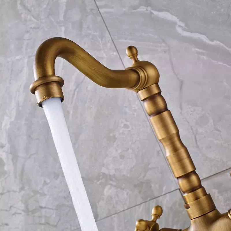 Dual Handle Swivel Bathroom Kitchen Sink Faucet Antique Brass Mixer Tap with Hot and Cold Water Deck Mounted
Dual Handle Swivel Bathroom Kitchen Sink Faucet Antique Brass Mixer Tap with Hot and Cold Water Deck Mounted