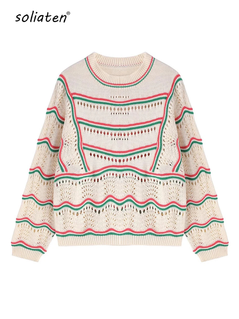 2023 Fall Winter New French Color Contrast Striped Sweet Crochet Hollow Knitted Sweater C-074
2023 Fall Winter New French Color Contrast Striped Sweet Crochet Hollow Knitted Sweater C-074