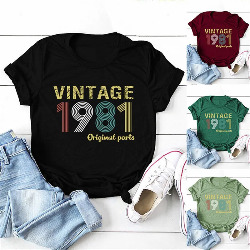 summer base layer casual women's short-sleeved T-shirt vintage 1981 original parts letter print O-neck shirt
summer base layer casual women's short-sleeved T-shirt vintage 1981 original parts letter print O-neck shirt
