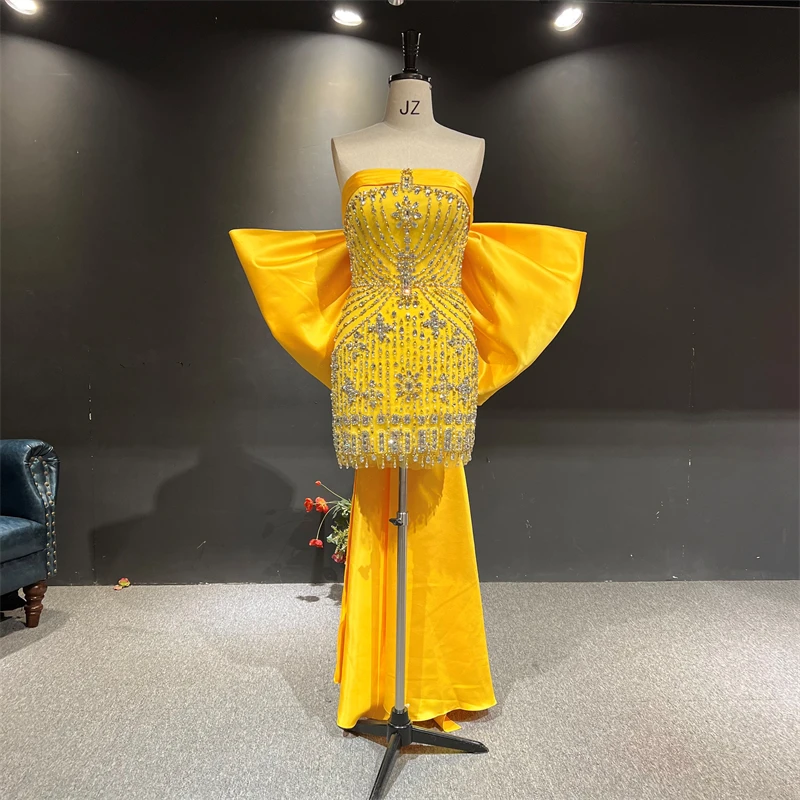100%Real Photos vestido de noche Yellow Strapless Bow Luxury Crystal Beads Short Length Formal Party Prom Women Evening Dress
100%Real Photos vestido de noche Yellow Strapless Bow Luxury Crystal Beads Short Length Formal Party Prom Women Evening Dress
