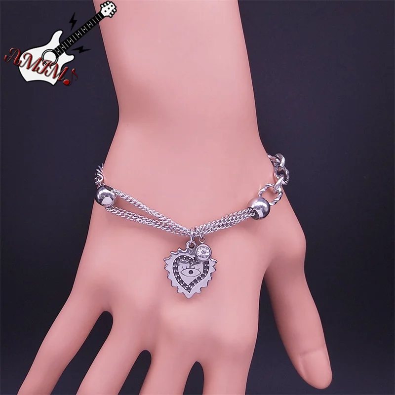 Punk Love Heart Bead Chain Bracelet Stainless Steel Silver Color Bracelets Jewelry pulseiras aço inoxidavel mulher BA143S06
Punk Love Heart Bead Chain Bracelet Stainless Steel Silver Color Bracelets Jewelry pulseiras aço inoxidavel mulher BA143S06