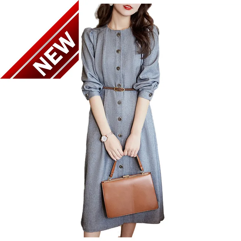 Dress Female Spring Bottom Autumn Elegant High Waist Dress New OL Simple Bubble Sleeve O-Neck Mid-Length Dress Single-Breasted
Dress Female Spring Bottom Autumn Elegant High Waist Dress New OL Simple Bubble Sleeve O-Neck Mid-Length Dress Single-Breasted