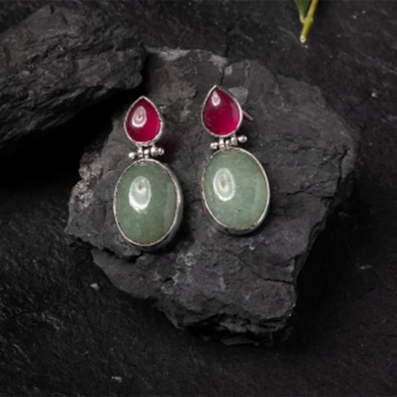 

Gorgeous Red Green Moonstone Drop Earrings Delicate Silver Color Jewelry Teardrop Stone Stud Earrings For Wedding Party