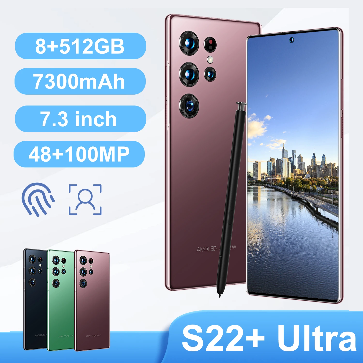 New S22 Ultra 5G Original Smartphone 7.3 Inch HD 16G+1TB Andriod Dual SIM Unlocked Smart Phones 7300mAh Global Version 
New S22 Ultra 5G Original Smartphone 7.3 Inch HD 16G+1TB Andriod Dual SIM Unlocked Smart Phones 7300mAh Global Version