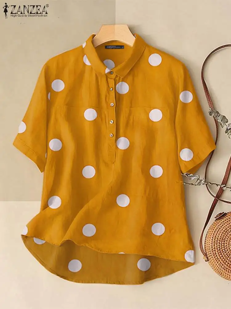 Summer Vintage Polka Dot Printed Tunic Tops ZANZEA Women Lapel Neck Short Sleeve Blouse Casual Work Blusas Loose Shirt Oversize
Summer Vintage Polka Dot Printed Tunic Tops ZANZEA Women Lapel Neck Short Sleeve Blouse Casual Work Blusas Loose Shirt Oversize