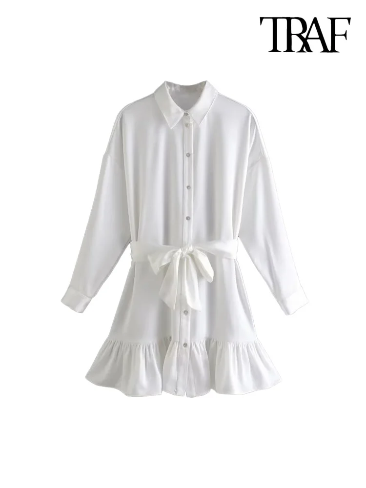TRAF Women Fashion With Belt Ruffled Satin Mini Dress Vintage Three Quarter Sleeve Button-up Female Dresses Vestidos Mujer
TRAF Women Fashion With Belt Ruffled Satin Mini Dress Vintage Three Quarter Sleeve Button-up Female Dresses Vestidos Mujer