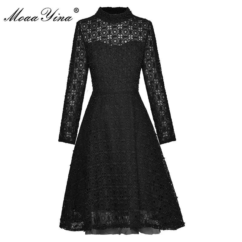 MoaaYina Fashion Runway dress Autumn Women Dress stand collar Long sleeve Beading Hook flower hollow Vintage Balck Dresses
MoaaYina Fashion Runway dress Autumn Women Dress stand collar Long sleeve Beading Hook flower hollow Vintage Balck Dresses