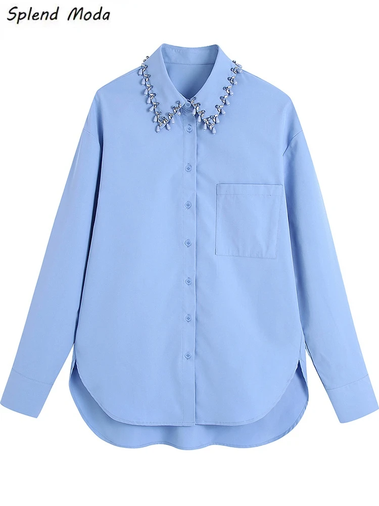 Splend Moda ZA Spring New Fashion Office Lady Elegant Jewelry Decoration Single-Breasted Turn Down Collar Loose Shirt Women
Splend Moda ZA Spring New Fashion Office Lady Elegant Jewelry Decoration Single-Breasted Turn Down Collar Loose Shirt Women