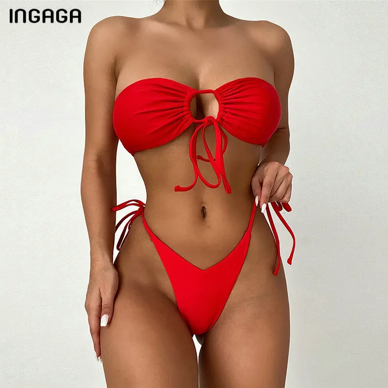 INGAGA Sexy Bikini Set Bandeau Women's Swimsuit 2022 New Swimwear Brazilian Biquinis Red Beachwear Tie Side Bathing Suit Women
INGAGA Sexy Bikini Set Bandeau Women's Swimsuit 2022 New Swimwear Brazilian Biquinis Red Beachwear Tie Side Bathing Suit Women