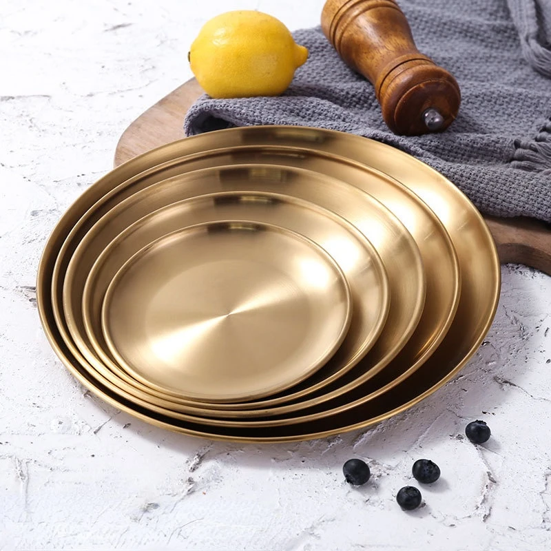Dinner Plates Stainless Steel Golden Plate Tray Western Steak Round Tray Serving Dishes Round Plate Cake Kitchen Plates
Dinner Plates Stainless Steel Golden Plate Tray Western Steak Round Tray Serving Dishes Round Plate Cake Kitchen Plates