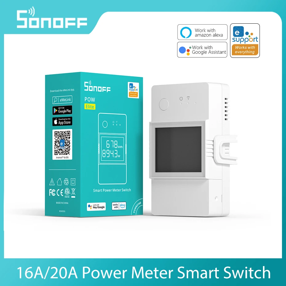 

SONOFF POW Elite 16A/20A Smart Wifi Switch Power Meter ESP32 Chip LCD Screen Overload Protection Via EWeLink Alexa Google Home
