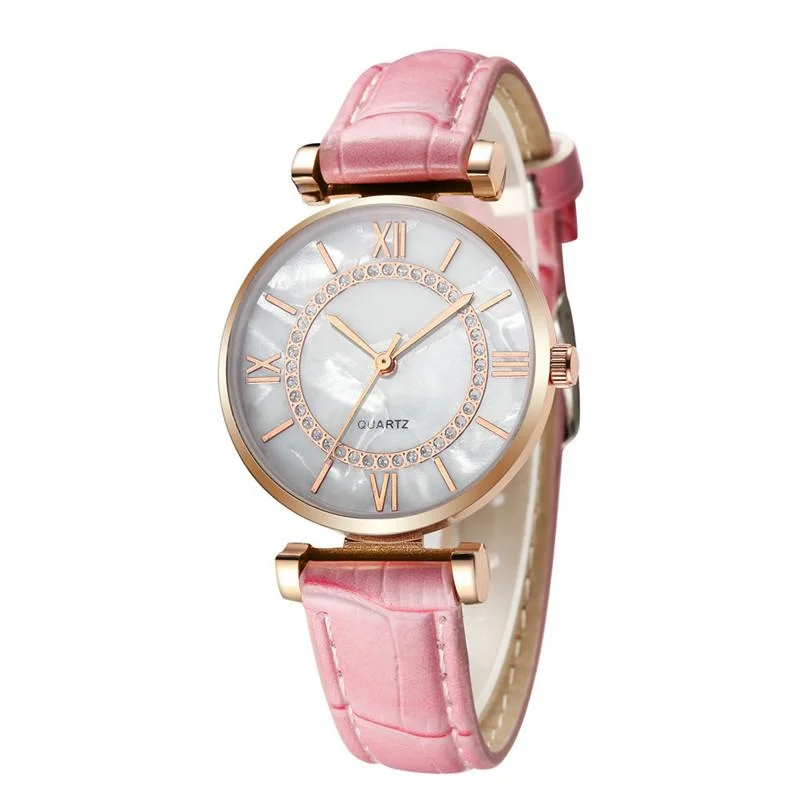 

Роскошные простые женские кварцевые часы с мраморными римскими цифрами и алмазным циферблатом, повседневные женские часы с кожаным ремешком, Relogio Feminino Montre