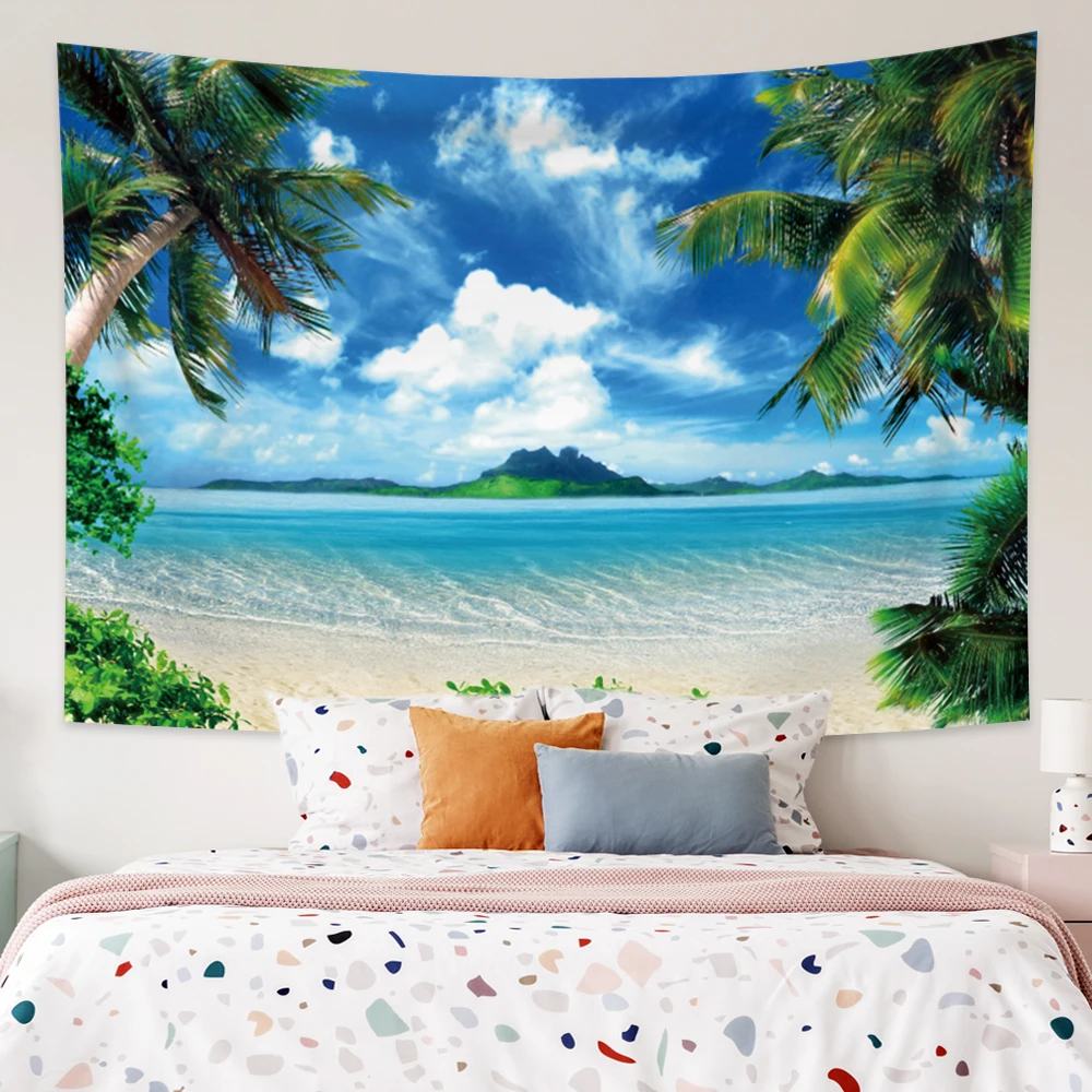 

Ocean Beach Nature Scenery Tapestry Hawaii Palm Tree Bohemian Tropical Sea Landscape Wall Hanging Room Art Home Decor Tapestries