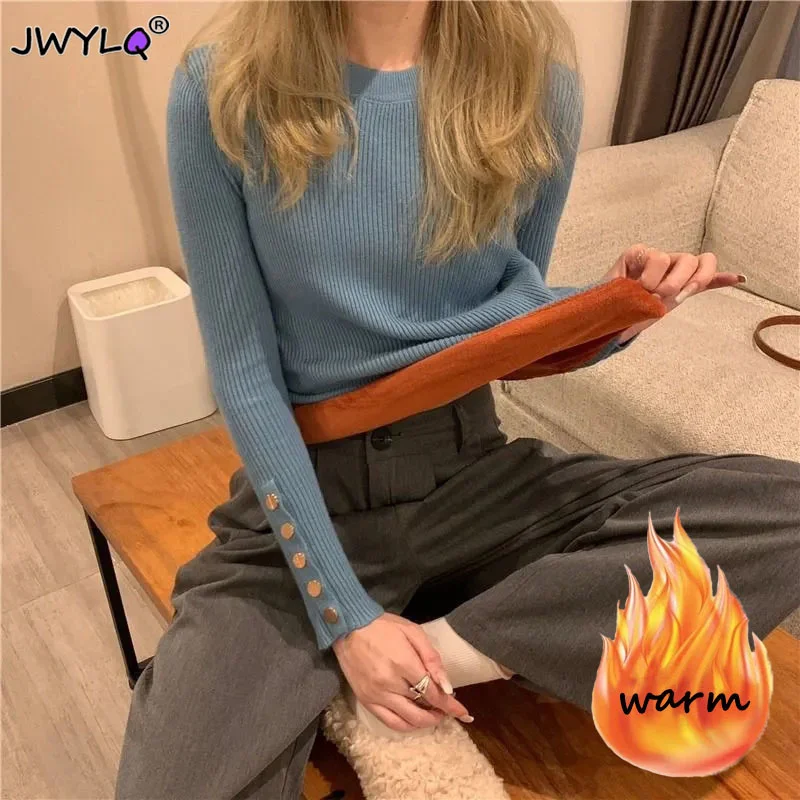 Crewneck Slim Thicken Plus Velvet Classic Sweater Woman New Winter Knitted Long Pullover Korean Fleece Lined Warm Knitwear Tops
Crewneck Slim Thicken Plus Velvet Classic Sweater Woman New Winter Knitted Long Pullover Korean Fleece Lined Warm Knitwear Tops