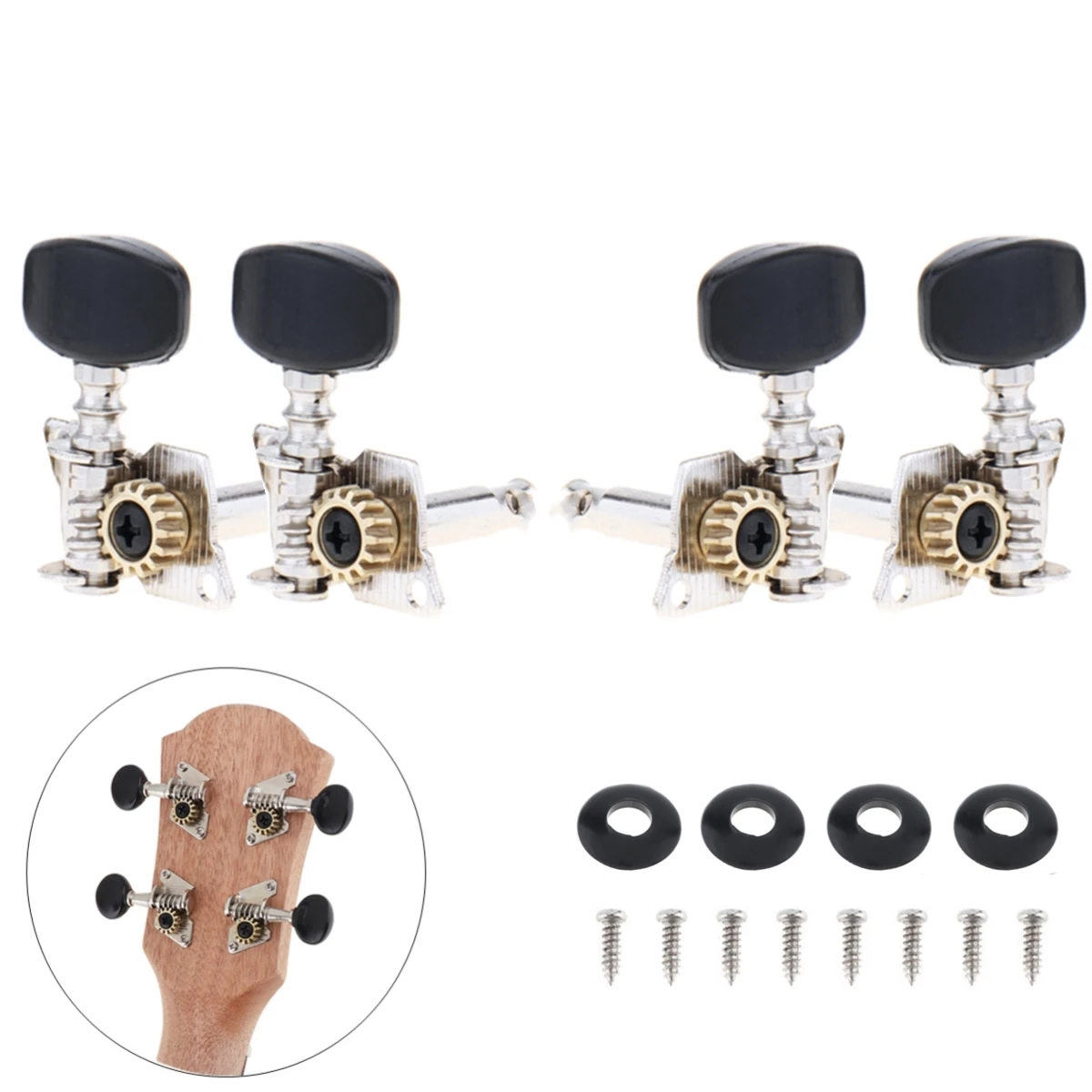 

4pcs Ukulele Tuning Pegs 2R+2L Steel 4 String Guitar Machine Heads Locking Tuners for 21 23 26 Inch Ukelele Replacement Parts