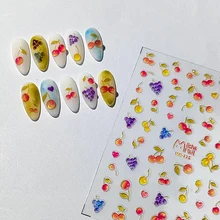 Summer Fruits Nail Stickers Cherry Grape Adhesive Slider Decals Candy Jelly Colors 3D Nail Art Sticker Decal Manicure Decoration