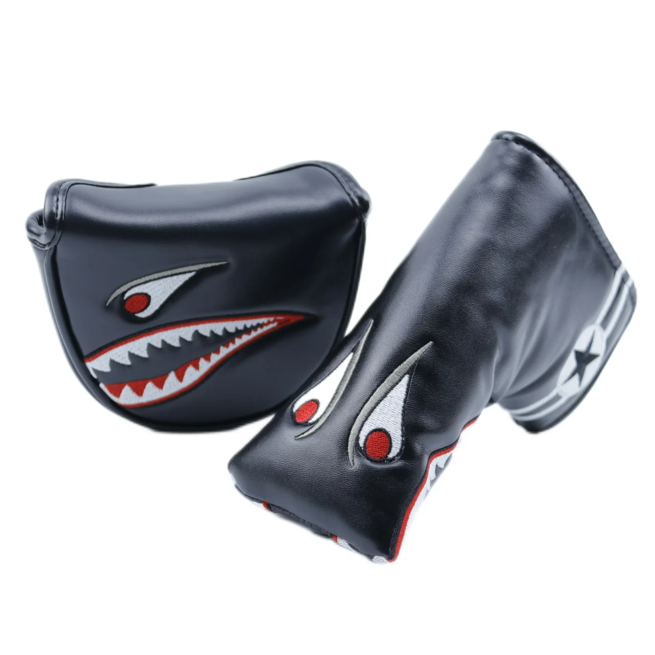 

Golf Club Shark Mallet Putter Head Cover Magnetic Closure Funny Cartoon Animals Synthetic Leather Putters Headcover for Golfers