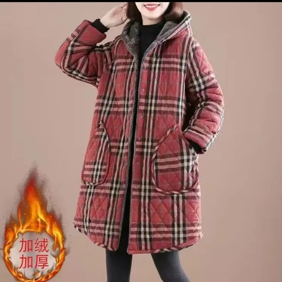 2022 Winter Plaid Hooded Cotton Jacket Women's Plus velvet Thick Mid-length Loose Coat Plus size Casual Warm Outerwear Female
2022 Winter Plaid Hooded Cotton Jacket Women's Plus velvet Thick Mid-length Loose Coat Plus size Casual Warm Outerwear Female