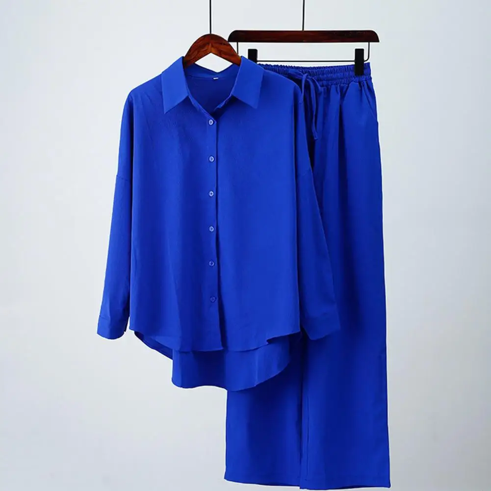 2 Pcs/Set Pockets Breathable Turn-down Collar Deep Crotch Women Blouse Pants Set Women Autumn Outfit Set Female Clothes
2 Pcs/Set Pockets Breathable Turn-down Collar Deep Crotch Women Blouse Pants Set Women Autumn Outfit Set Female Clothes