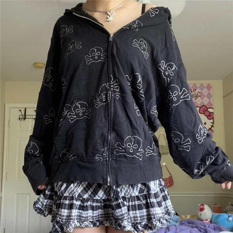 Cute Kawaii Sweatshirt y2k Dark Academia Aesthetic Skull Print Zip Up Long Sleeve Tops 2000s Women Grunge Hoodie Streetwear
Cute Kawaii Sweatshirt y2k Dark Academia Aesthetic Skull Print Zip Up Long Sleeve Tops 2000s Women Grunge Hoodie Streetwear