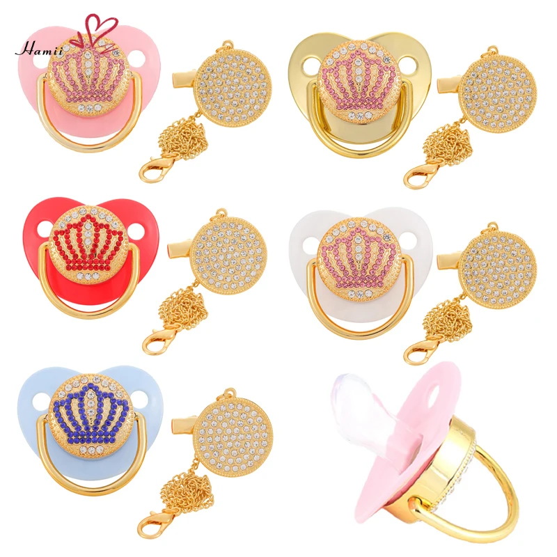 Crown Pattern Bling Baby Pacifier and Pacifier Clip Chain BPA Free Silicone Infant Nipple Newborn Dummy Soother Baby Shower Gift
Crown Pattern Bling Baby Pacifier and Pacifier Clip Chain BPA Free Silicone Infant Nipple Newborn Dummy Soother Baby Shower Gift