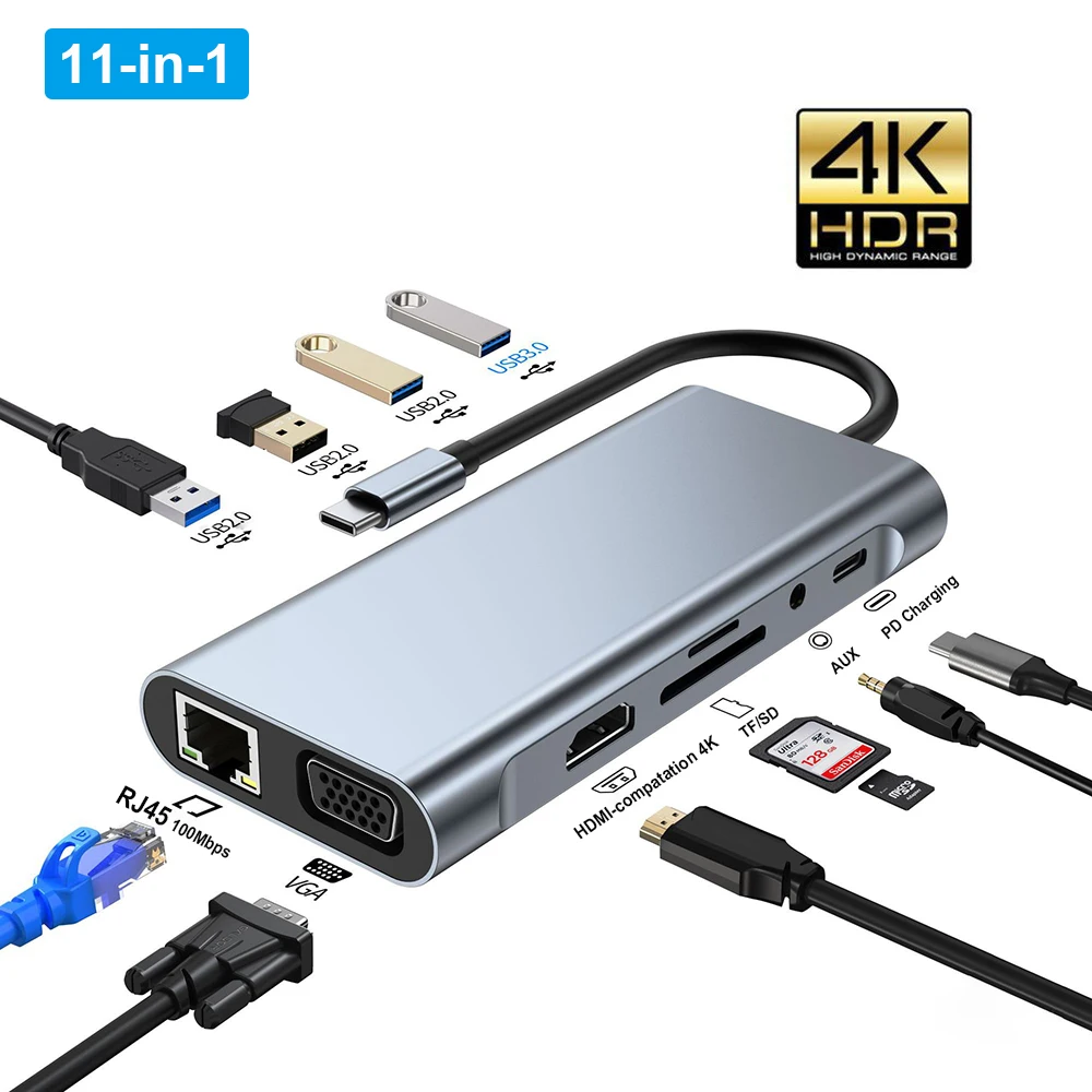 USB C Hub Type c Adapter Hub USB C Docking Station to 4K HDMI-compatible RJ45 Ethernet SD/TF 3.5MM AUX USB 3.0 HUB For Laptop
USB C Hub Type c Adapter Hub USB C Docking Station to 4K HDMI-compatible RJ45 Ethernet SD/TF 3.5MM AUX USB 3.0 HUB For Laptop