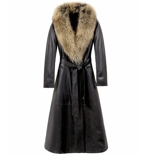

Luxury brand Raccoon Dog Collar Real Fur Female Genuine Leather Jacket Winter Women Clothes 2023 Sheepskin Down Coat ZT4983