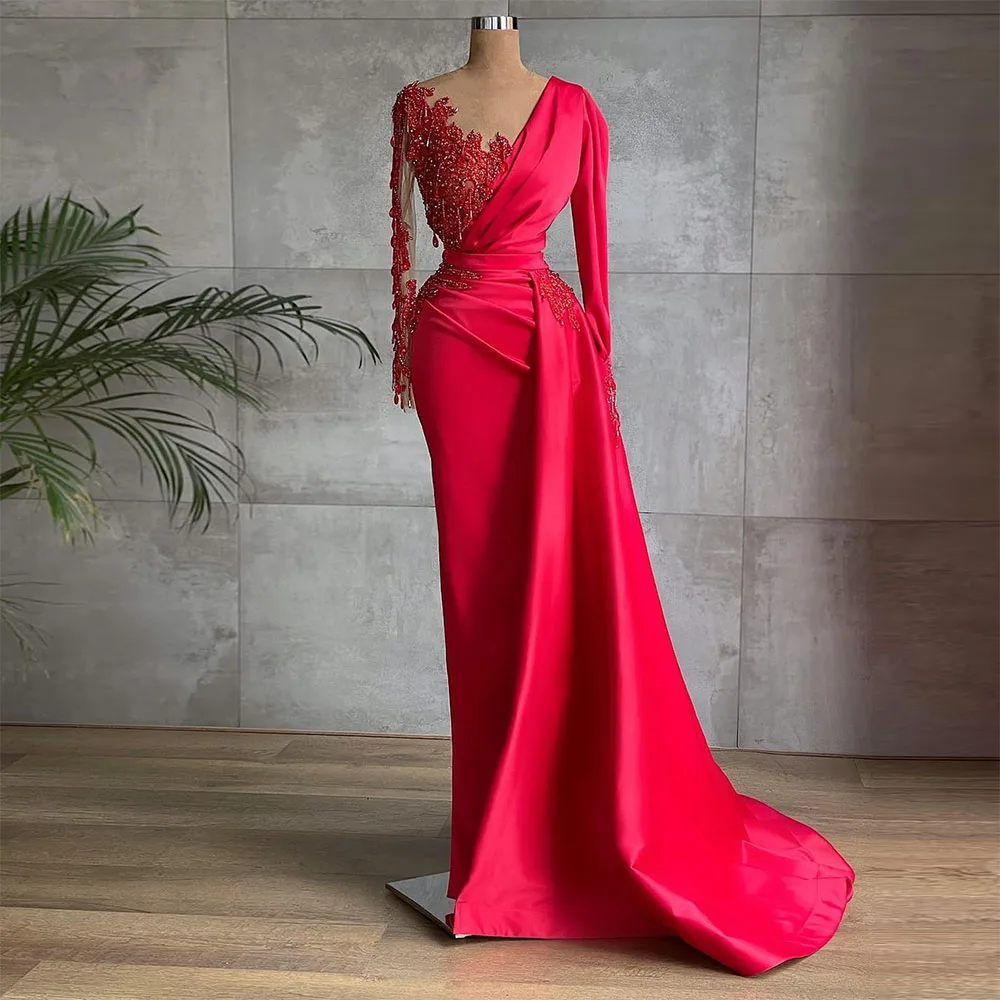 Elegant Long Sleeves Delicate Beaded Formal Gown Natural Waist Trumpet Long Evening Prom Dresses
Elegant Long Sleeves Delicate Beaded Formal Gown Natural Waist Trumpet Long Evening Prom Dresses