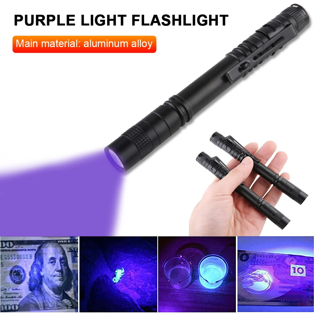 395nm UV Flashlight LED Ultraviolet Lamp IPX4 Waterproof UV Handheld Flashlight with Clip Pocket Torch Pet Urine Stains Detector
395nm UV Flashlight LED Ultraviolet Lamp IPX4 Waterproof UV Handheld Flashlight with Clip Pocket Torch Pet Urine Stains Detector