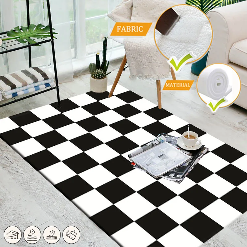 

Modern Black Awhite Checkered Carpet Rugs Living Room 160x230 Minimalism Decoration Bedroom Carpets Bedside Floor Mats Washable