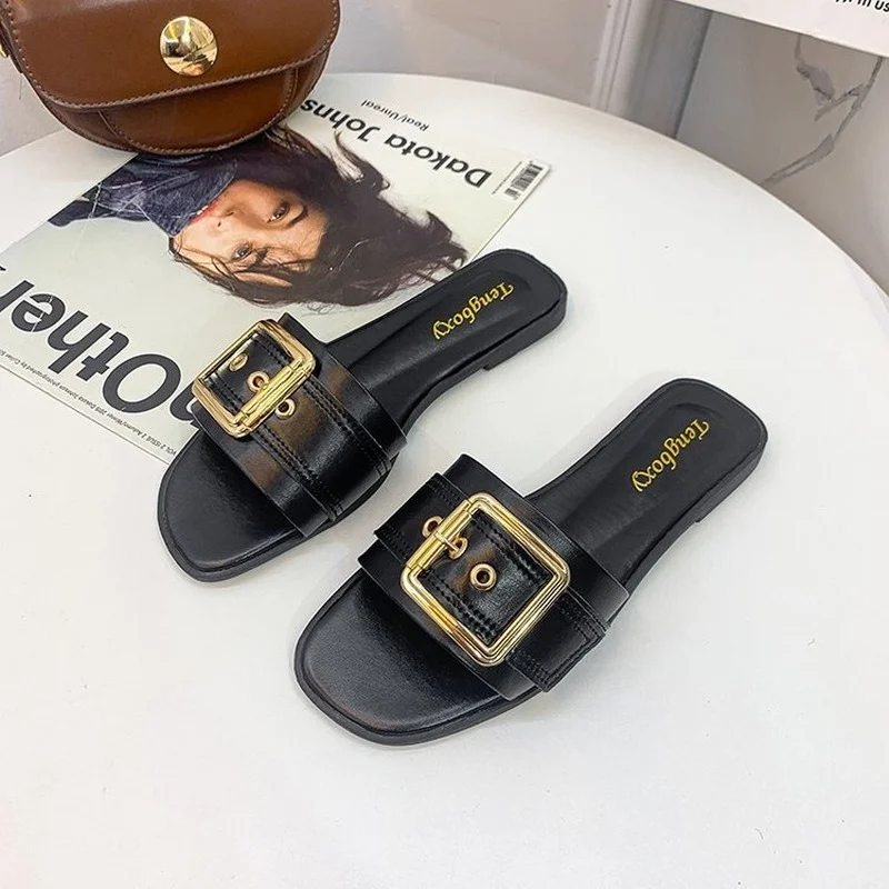 Flat Bottom Slippers Women Wear 2022 Summer New Korean Version PU Buckle One Word Slippers Women Sandals Shoes Flat
Flat Bottom Slippers Women Wear 2022 Summer New Korean Version PU Buckle One Word Slippers Women Sandals Shoes Flat