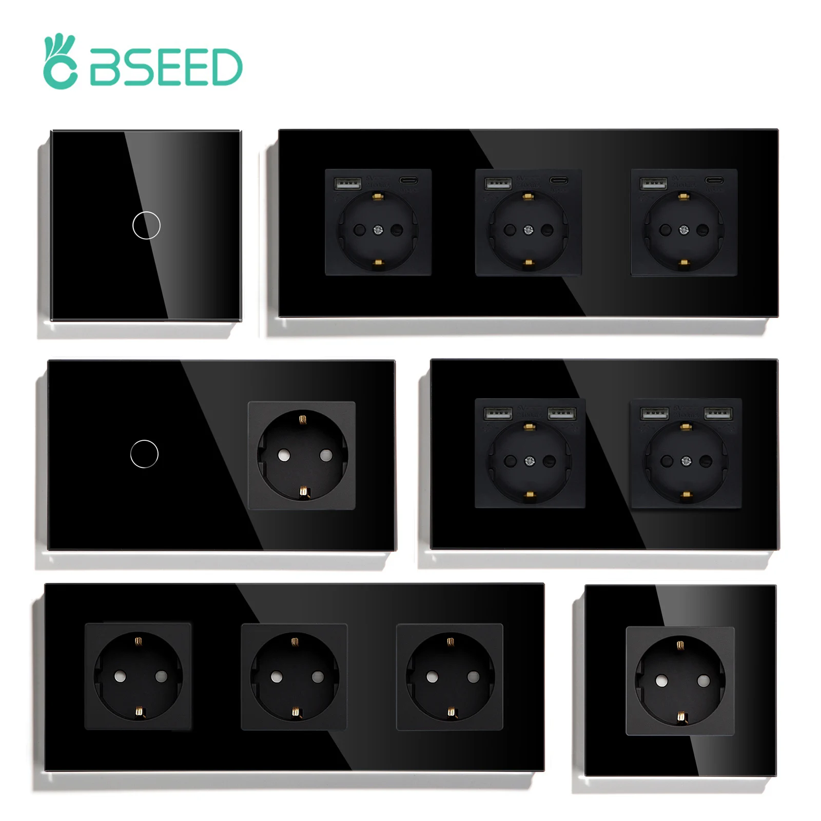 BSEED Touch Light Switch With EU USB Wall Sockets Black Wall Led Switches 1/2/3Gang 1Way Crystal Dark Blue Backlight Wall Switch
BSEED Touch Light Switch With EU USB Wall Sockets Black Wall Led Switches 1/2/3Gang 1Way Crystal Dark Blue Backlight Wall Switch