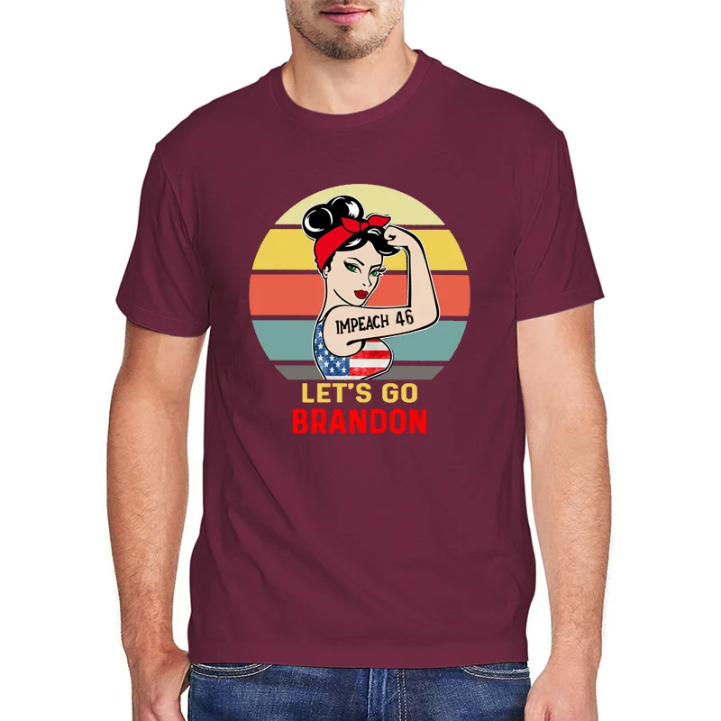 

100% Cotton Retro Let's Go Brandon Flag USA 8646 Anti Biden Vintage Impeach 46 Vintage Men's T-Shirt Novelty Women Streetwear