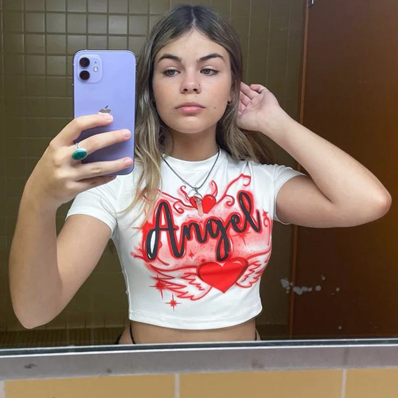 2022 New Solid Letter Printed Short Sleeve T-Shirt Cute Girl Round Neck Tight Short Top Women Harajuku Goth Women'S T-Shirt
2022 New Solid Letter Printed Short Sleeve T-Shirt Cute Girl Round Neck Tight Short Top Women Harajuku Goth Women'S T-Shirt