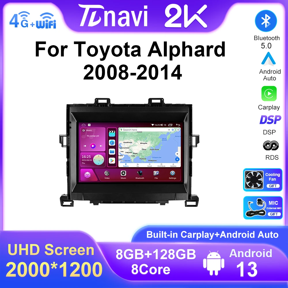 

2K Screen CarPlay Android Auto Radio For Toyota Alphard H20 2008 - 2014 Car Multimedia Player Stereo Ai Voice GPS 2Din DSP 4G