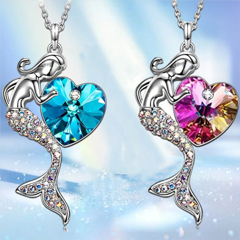 Mermaid Love Heart Crystal Necklace for Women Blue Pink Crystal Pendant Girl Valentine's Day Gift Birthday Anniversary Jewelry
Mermaid Love Heart Crystal Necklace for Women Blue Pink Crystal Pendant Girl Valentine's Day Gift Birthday Anniversary Jewelry