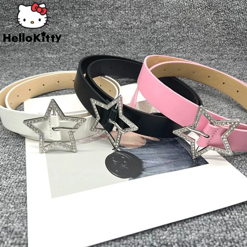 Sanrio Hello Kitty Star Trend Punk Belts For Women Y2k Pink Leather Belt American Retro Metal Buckle Pentagram Full Drill Belt
Sanrio Hello Kitty Star Trend Punk Belts For Women Y2k Pink Leather Belt American Retro Metal Buckle Pentagram Full Drill Belt