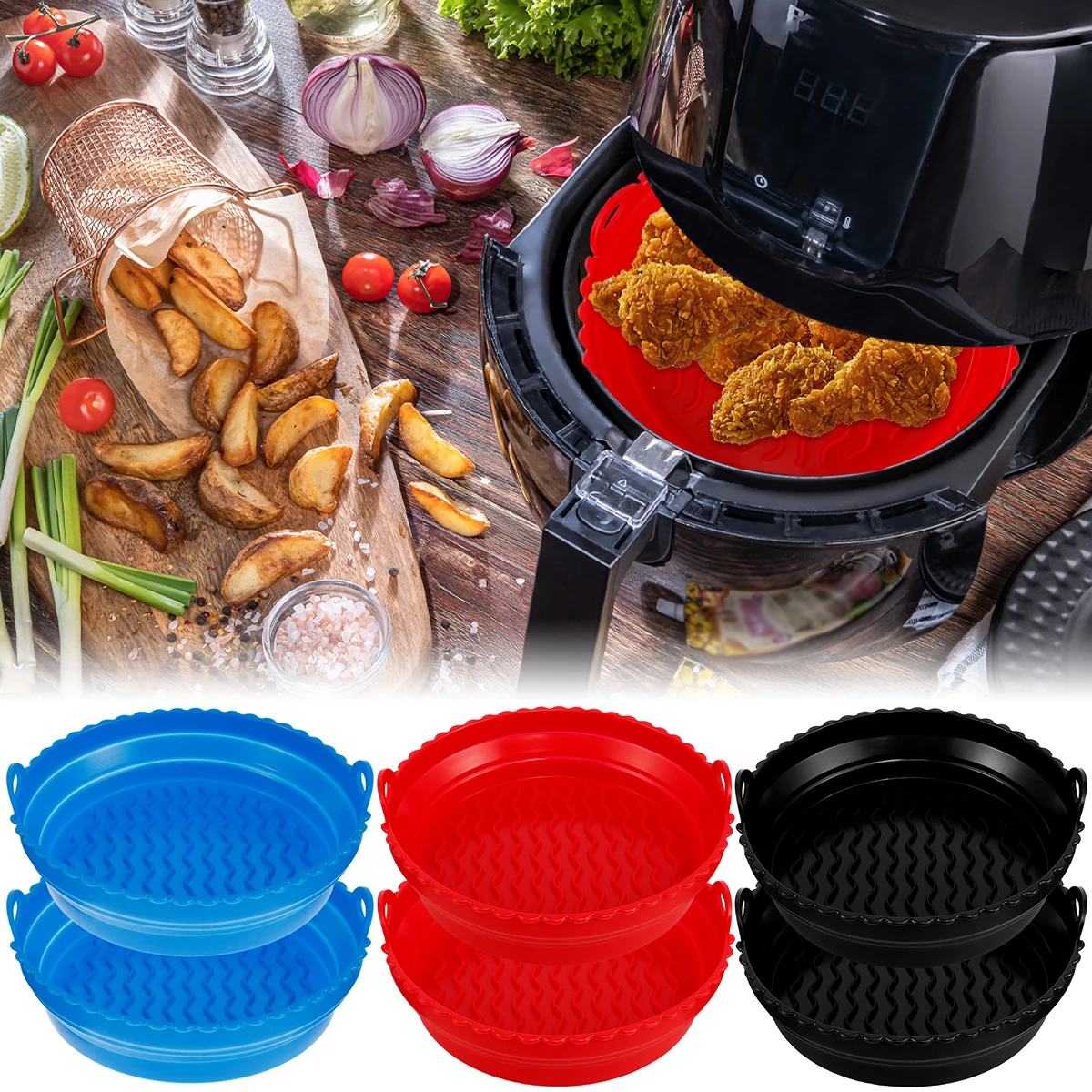 2Pcs Air Fryer Silicone Pot with Handle Reusable Air Fryer Liner Heat Resistant Air Fryer Silicone Basket Round Baking Pan Air
2Pcs Air Fryer Silicone Pot with Handle Reusable Air Fryer Liner Heat Resistant Air Fryer Silicone Basket Round Baking Pan Air