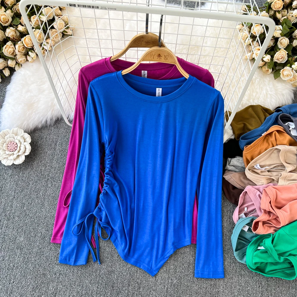 Осенняя Корейская версия новой Футболки с длинным рукавом и круглым вырезом Женский дизайнерский Асимметричный облегающий топ на бретельк...
Осенняя Корейская версия новой Футболки с длинным рукавом и круглым вырезом Женский дизайнерский Асимметричный облегающий топ на бретельк...