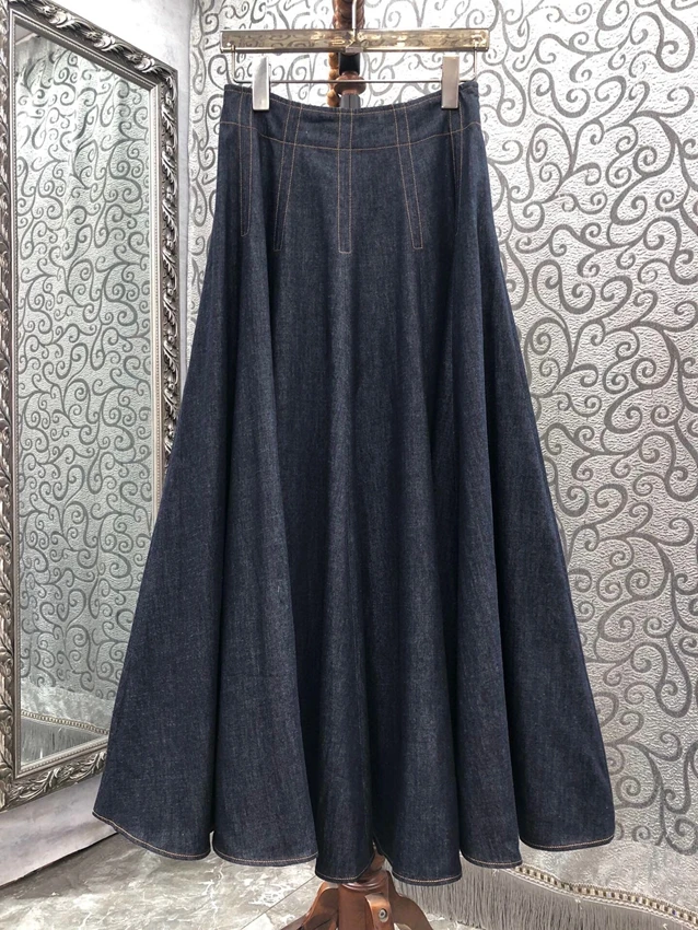 

2023 new women fashion sexy casual elastic waist A-shaped pendulum casual denim long skirt skirt 1623