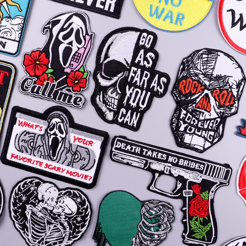 Skull Embroidered Patches For Clothing Thermoadhesive Patches On Clothes Rock Letter Patch Iron On Clothes Stickers Applique DIY 
Skull Embroidered Patches For Clothing Thermoadhesive Patches On Clothes Rock Letter Patch Iron On Clothes Stickers Applique DIY