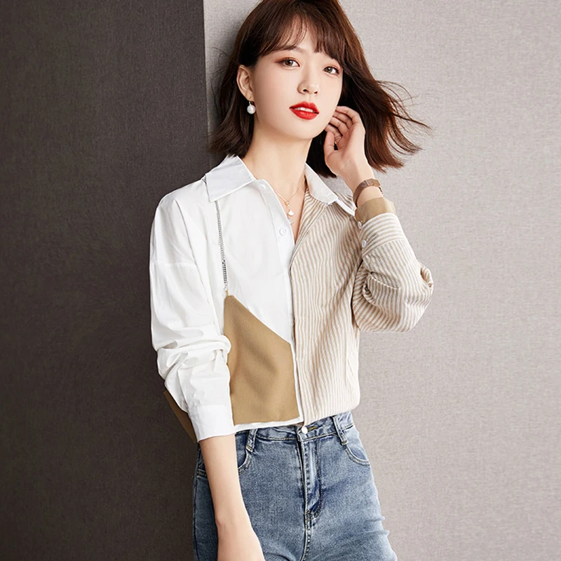 Patchwork Women's Blouse Chiffon Loose Stripe Shirt Long Sleeve Casual Summer Top Fashion Female 2023 New Korean Style Clothing
Patchwork Women's Blouse Chiffon Loose Stripe Shirt Long Sleeve Casual Summer Top Fashion Female 2023 New Korean Style Clothing