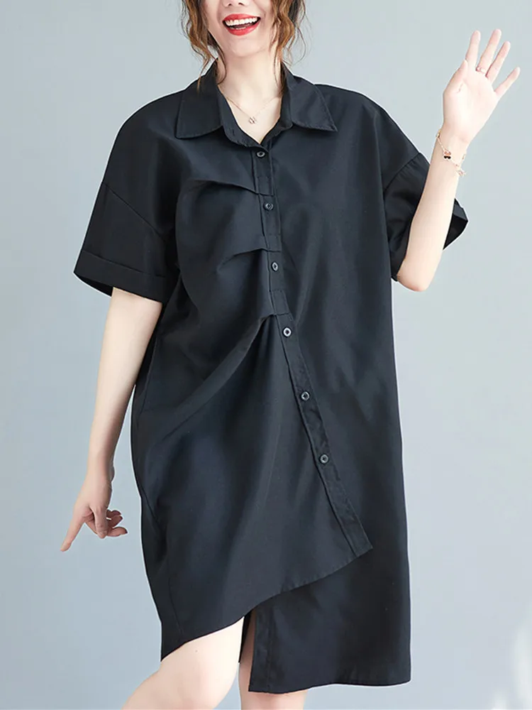 Korean Short Sleeve Cotton Vintage Dresses For Women Casual Loose Lapel Midi Summer Shirt Dress Woman Elegant Clothing 2023
Korean Short Sleeve Cotton Vintage Dresses For Women Casual Loose Lapel Midi Summer Shirt Dress Woman Elegant Clothing 2023