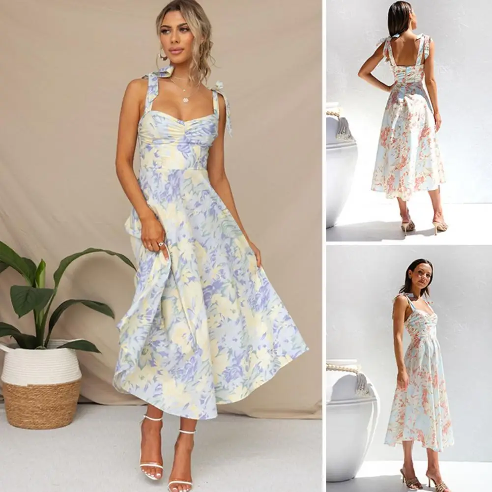 Party Summer Dress Low-cut Floral Print V-neck Backless Sleeveless Dress-up Loose Hem Lave Up A-line Lady Ball Dress
Party Summer Dress Low-cut Floral Print V-neck Backless Sleeveless Dress-up Loose Hem Lave Up A-line Lady Ball Dress