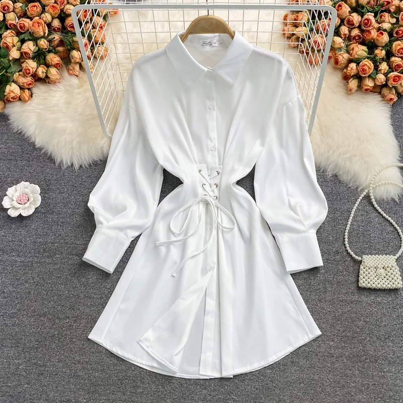 Hong Kong Chic Hepburn Shirt Dress Women Autumn Design Feeling Waist Closing Girl Fashion Thin Lapel Dress For Casual Office
Hong Kong Chic Hepburn Shirt Dress Women Autumn Design Feeling Waist Closing Girl Fashion Thin Lapel Dress For Casual Office