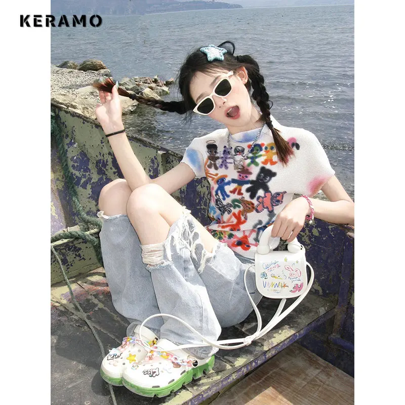 2023 Summer Korean Y2K Style Short Sleeve Knitting Casual O-Neck Sweater Top For Women Fashion Colorful Print Slim Fit Pullovers
2023 Summer Korean Y2K Style Short Sleeve Knitting Casual O-Neck Sweater Top For Women Fashion Colorful Print Slim Fit Pullovers