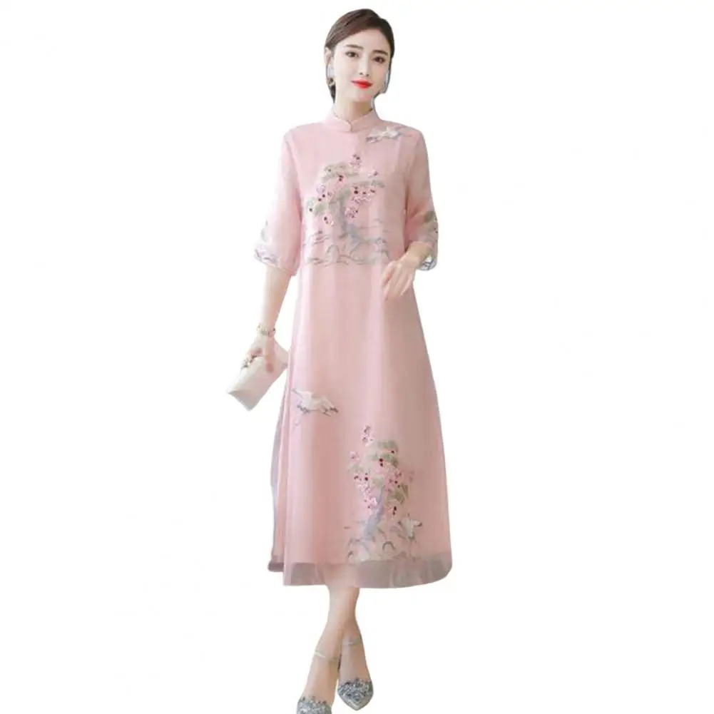 Fashion Mesh Yarn Cover Anti-wrinkle Lady Cheongsam Elegant Embroidery Flower Birds Print Han Chinese Clothing Midi Dress
Fashion Mesh Yarn Cover Anti-wrinkle Lady Cheongsam Elegant Embroidery Flower Birds Print Han Chinese Clothing Midi Dress