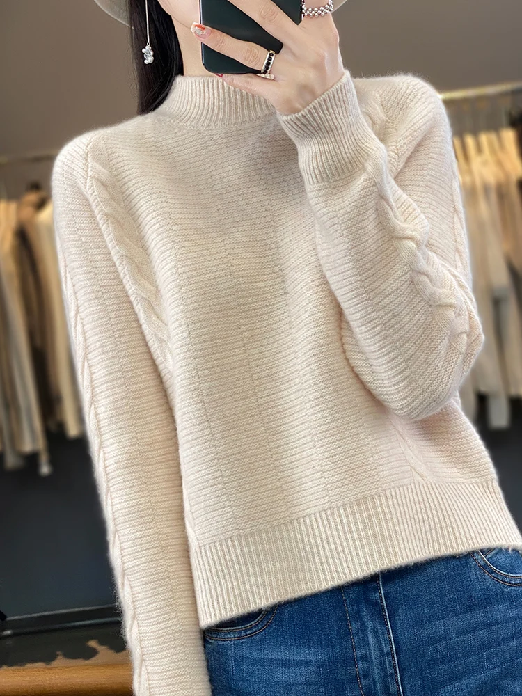 Wool Sweater Womens Half High Collar Long Sleeve Tops Knit Korean Fashion Loose Oversized Pullover Mujer Crochet Jumper Clothing
Wool Sweater Womens Half High Collar Long Sleeve Tops Knit Korean Fashion Loose Oversized Pullover Mujer Crochet Jumper Clothing