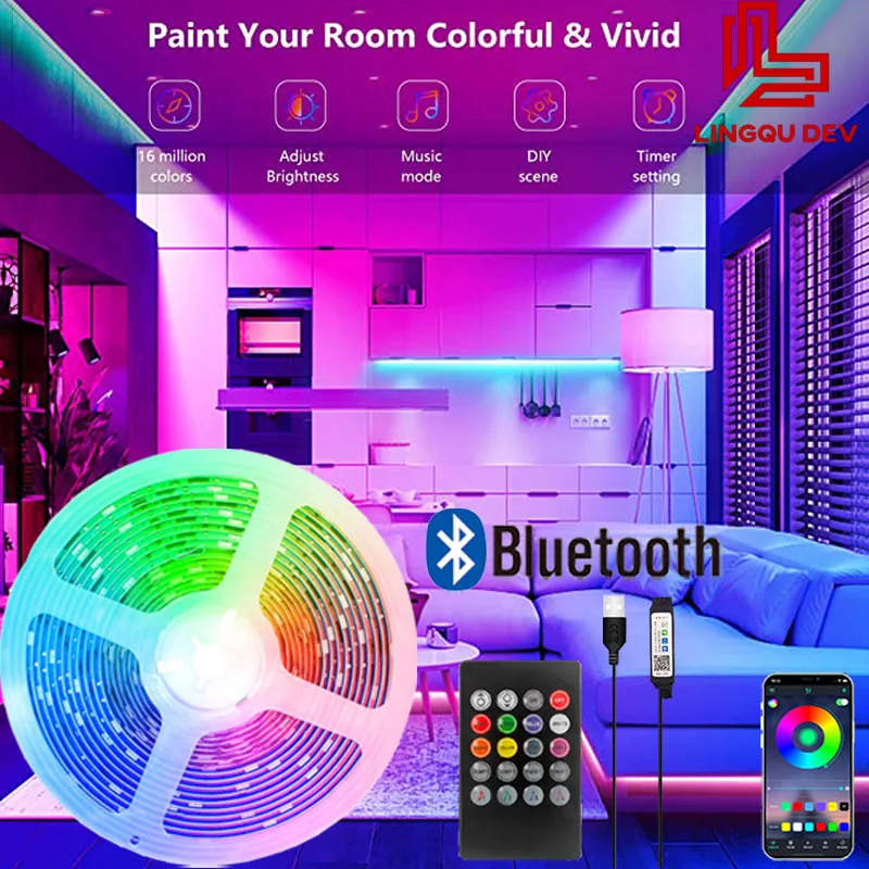 Светодиодная ленсветильник с поддержкой Bluetooth 10 м, 5 м, 4 м, 3 м, 2 м для украшения комнаты, цветная светодиодная лента RGB 5050 для подсветки телеви...
Светодиодная ленсветильник с поддержкой Bluetooth 10 м, 5 м, 4 м, 3 м, 2 м для украшения комнаты, цветная светодиодная лента RGB 5050 для подсветки телеви...