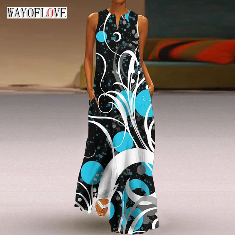 WAYOFLOVE Ladies Spring Summer Black Long Dress Sleeveless V-neck Dots Printed Loose Beach Dresses Elegant Party Boho Maxi Dress
WAYOFLOVE Ladies Spring Summer Black Long Dress Sleeveless V-neck Dots Printed Loose Beach Dresses Elegant Party Boho Maxi Dress